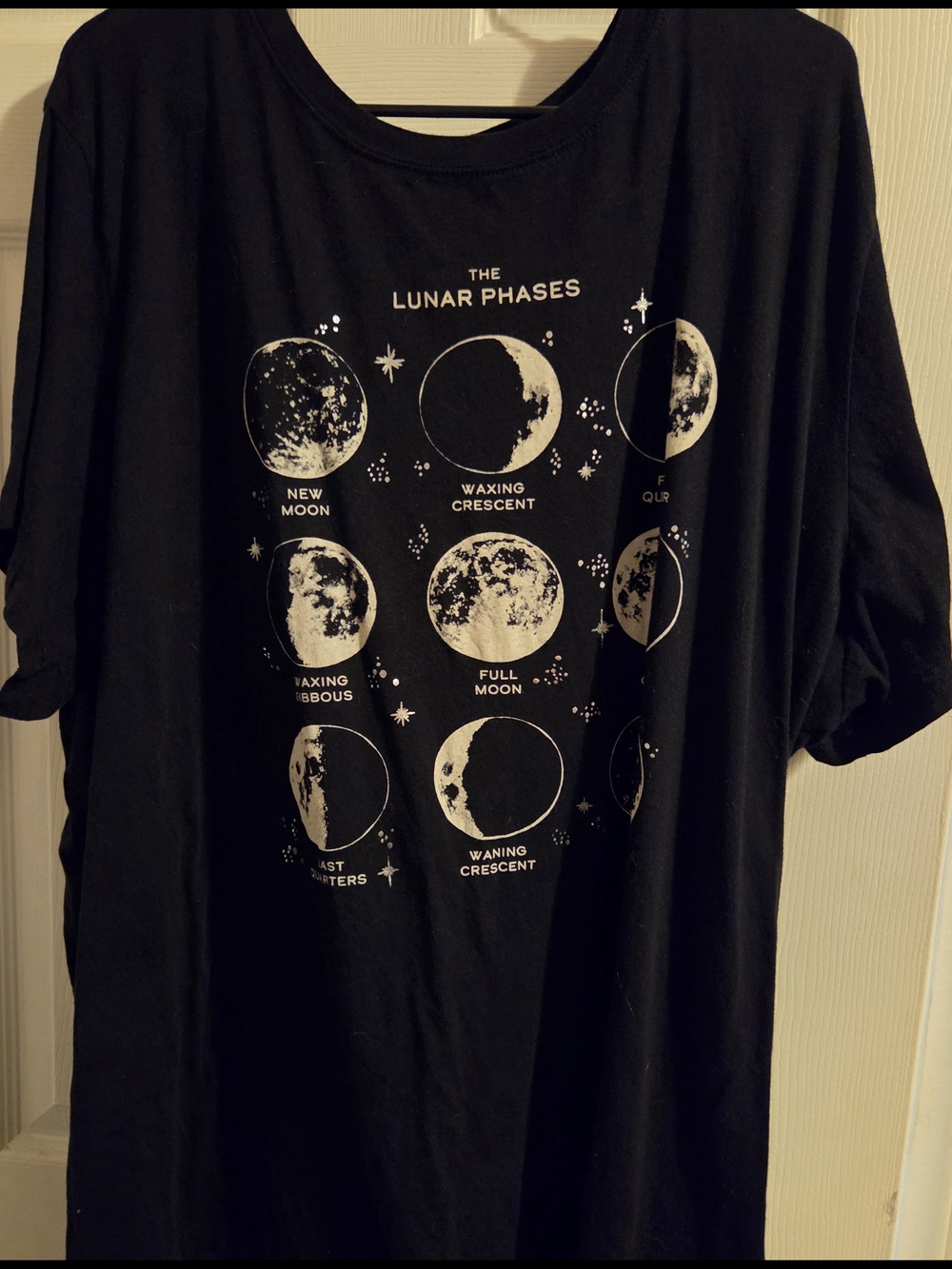 Black Tee with White Lunar Phases Graphic - Picture 3 of 7